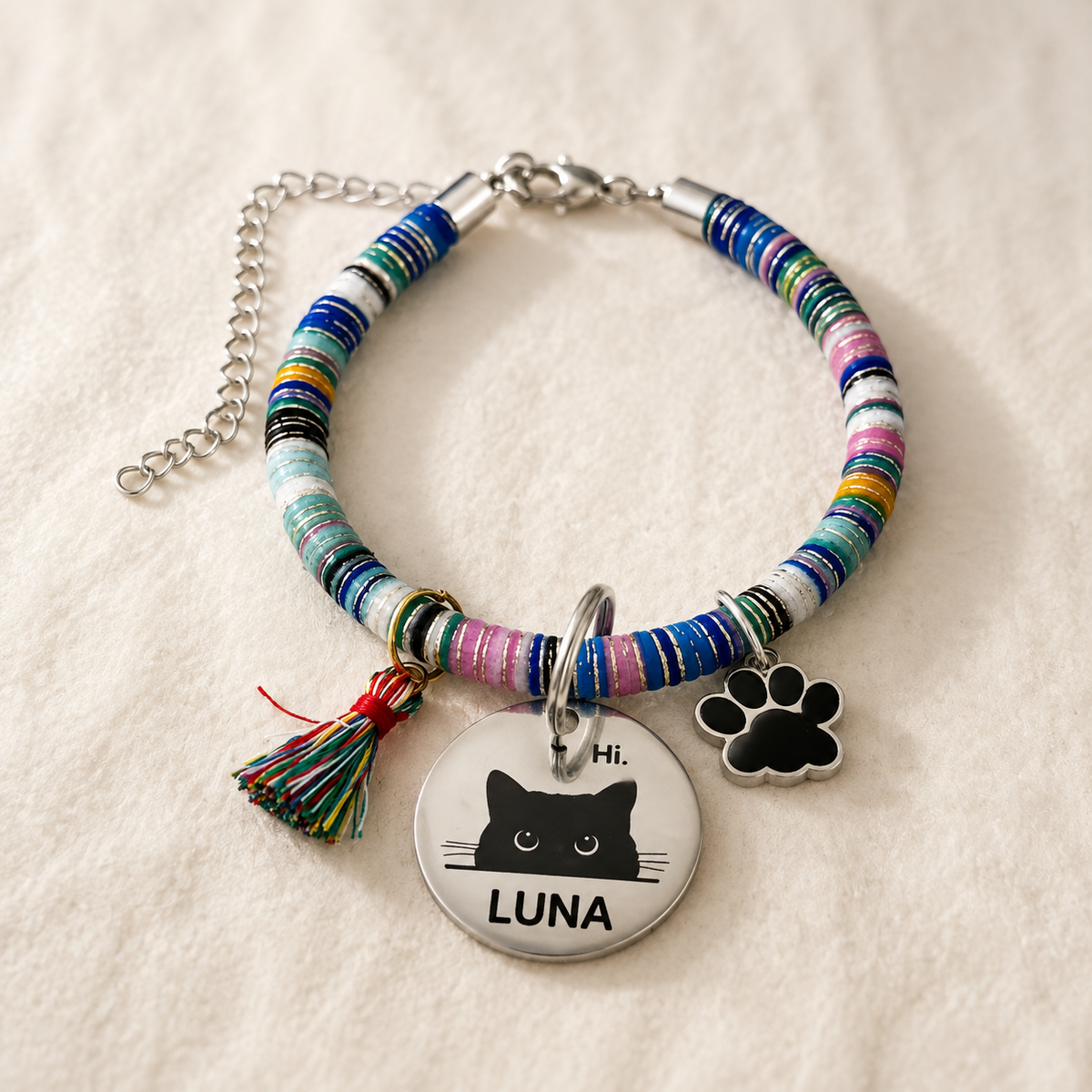 Colorful personalized cat collar with LUNA ID tag