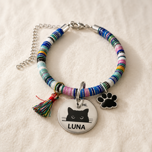 Colorful personalized cat collar with LUNA ID tag