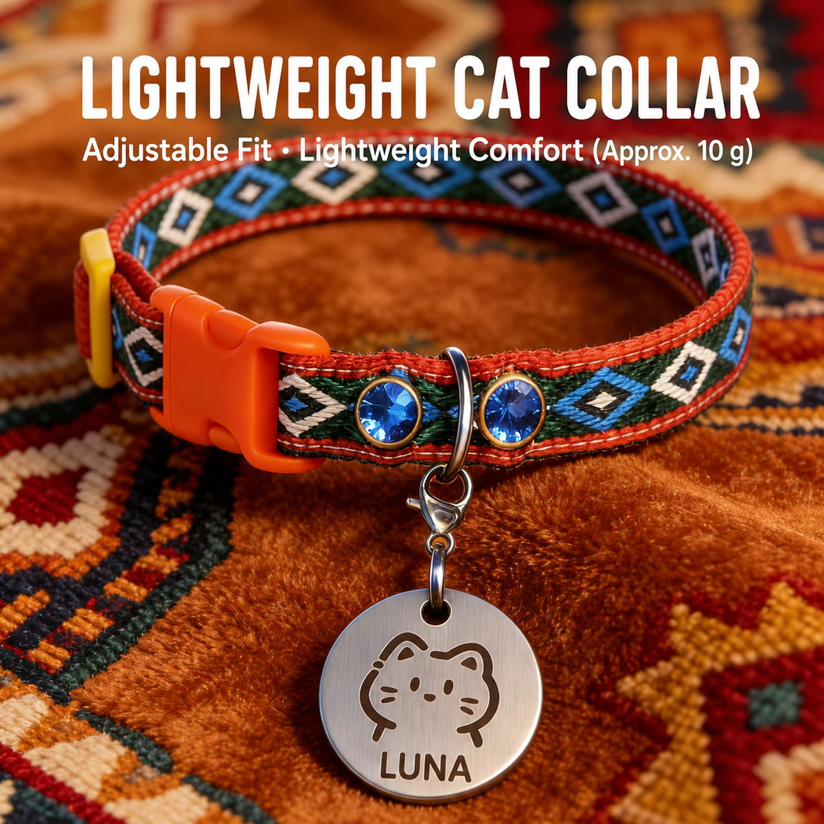 Southwest cat collar with LUNA ID tag