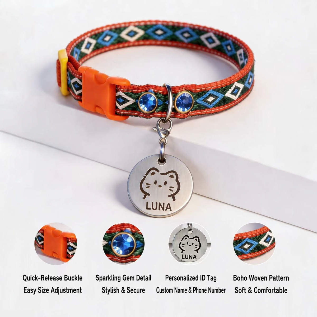 Southwest cat collar features